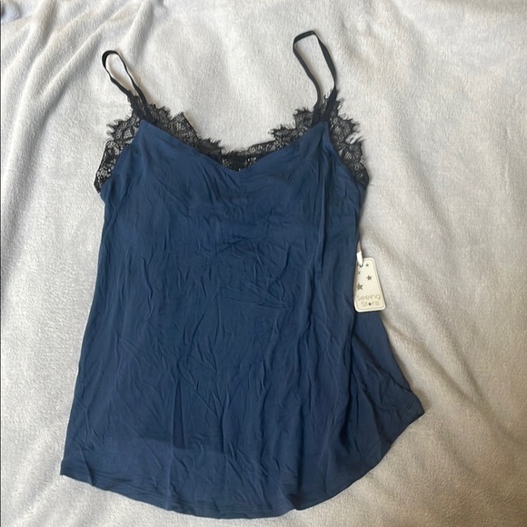 NEW Seeing Stars Navy Sleep Camisole with Eyelash Lace Detail - Picture 1 of 6